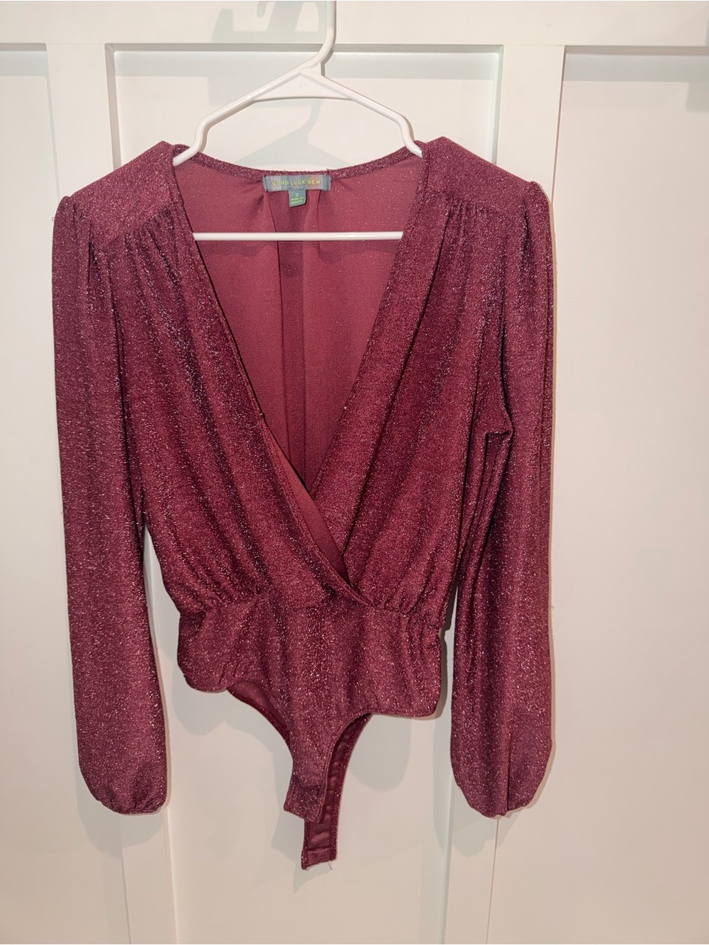 Metallic Plum Wrap-Front Bodysuit - Brand: Good Luck Gem